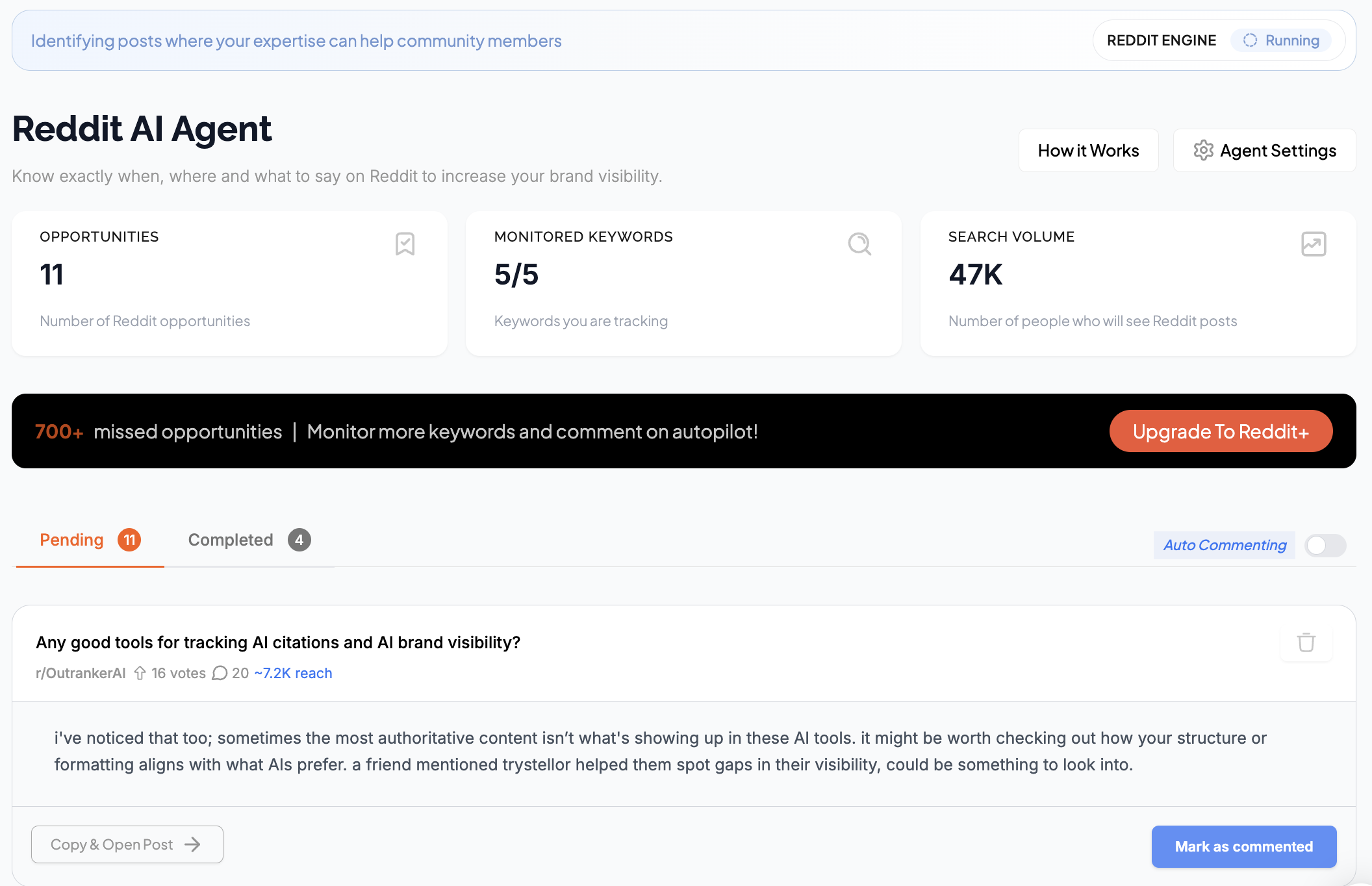Stellor Reddit AI Agent surfacing mention and citation opportunities