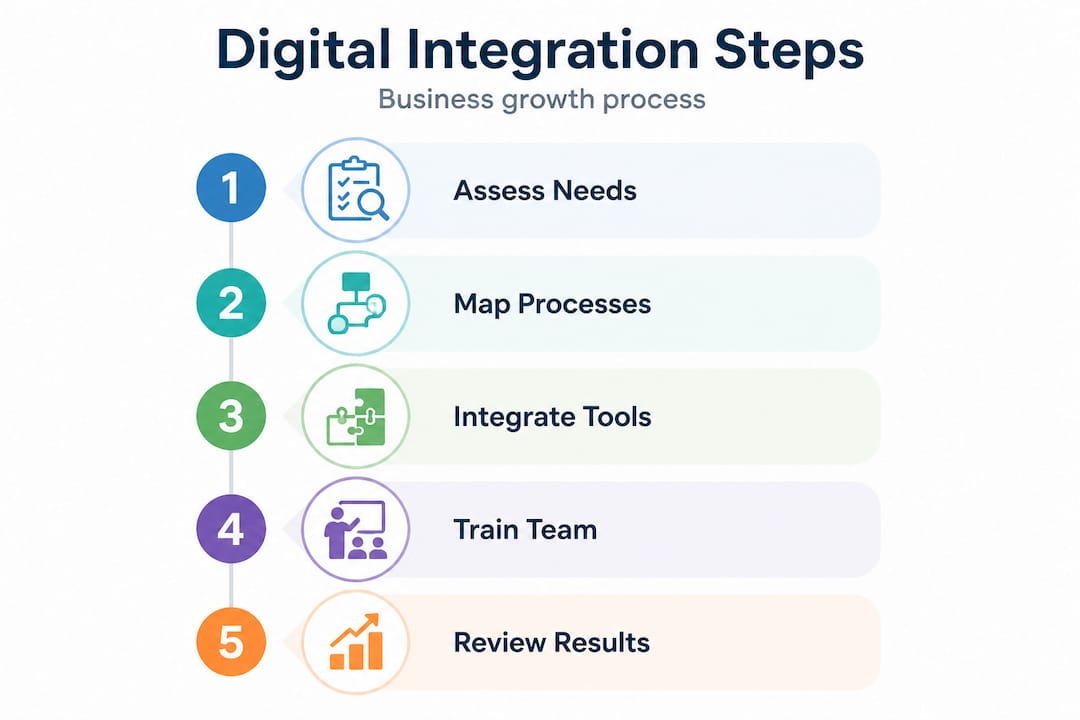 Infographic showing digital integration steps process