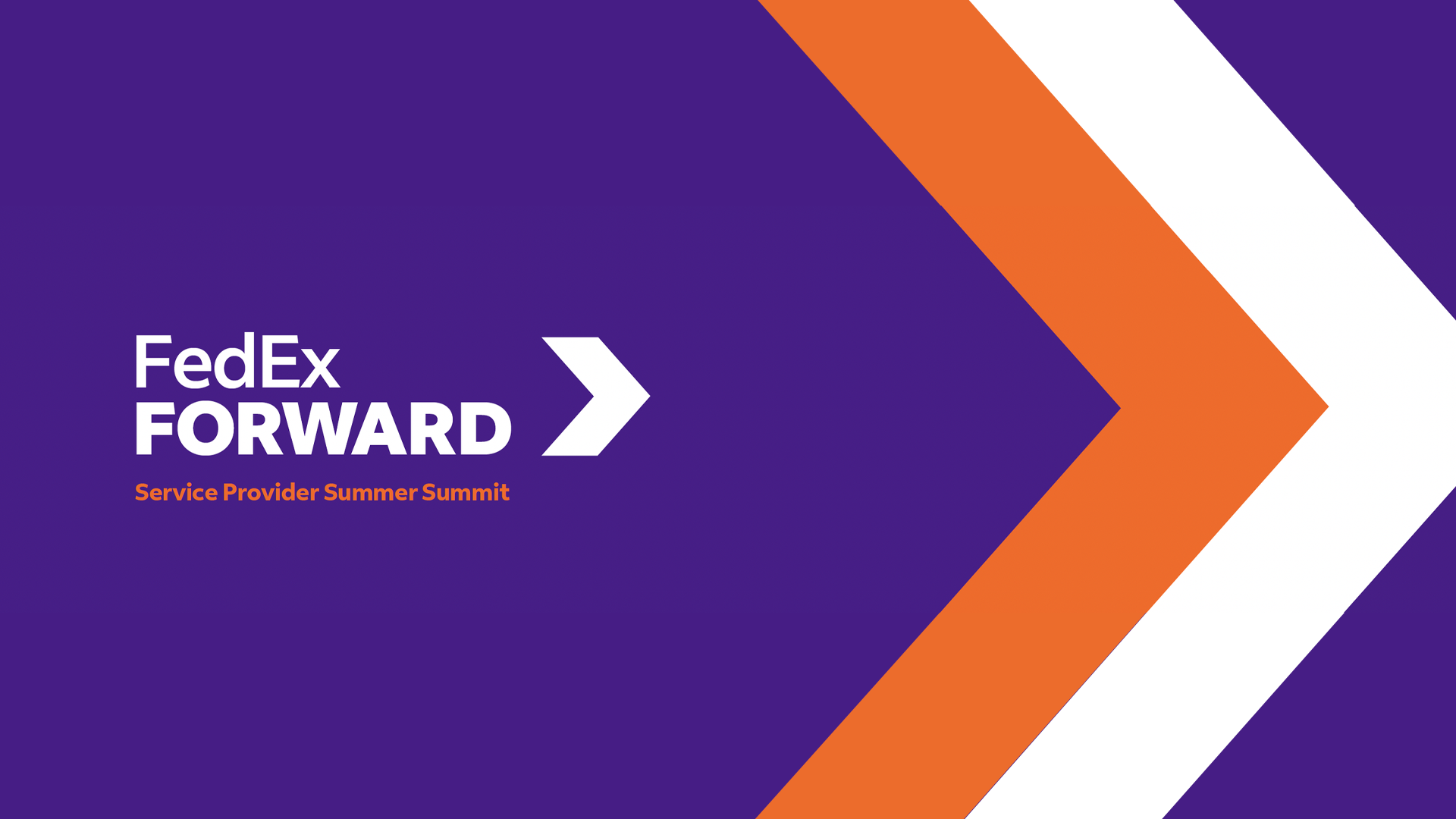 FedEx Forward Service Provider Summer Summit graphic with a purple background and orange and white forward arrows.