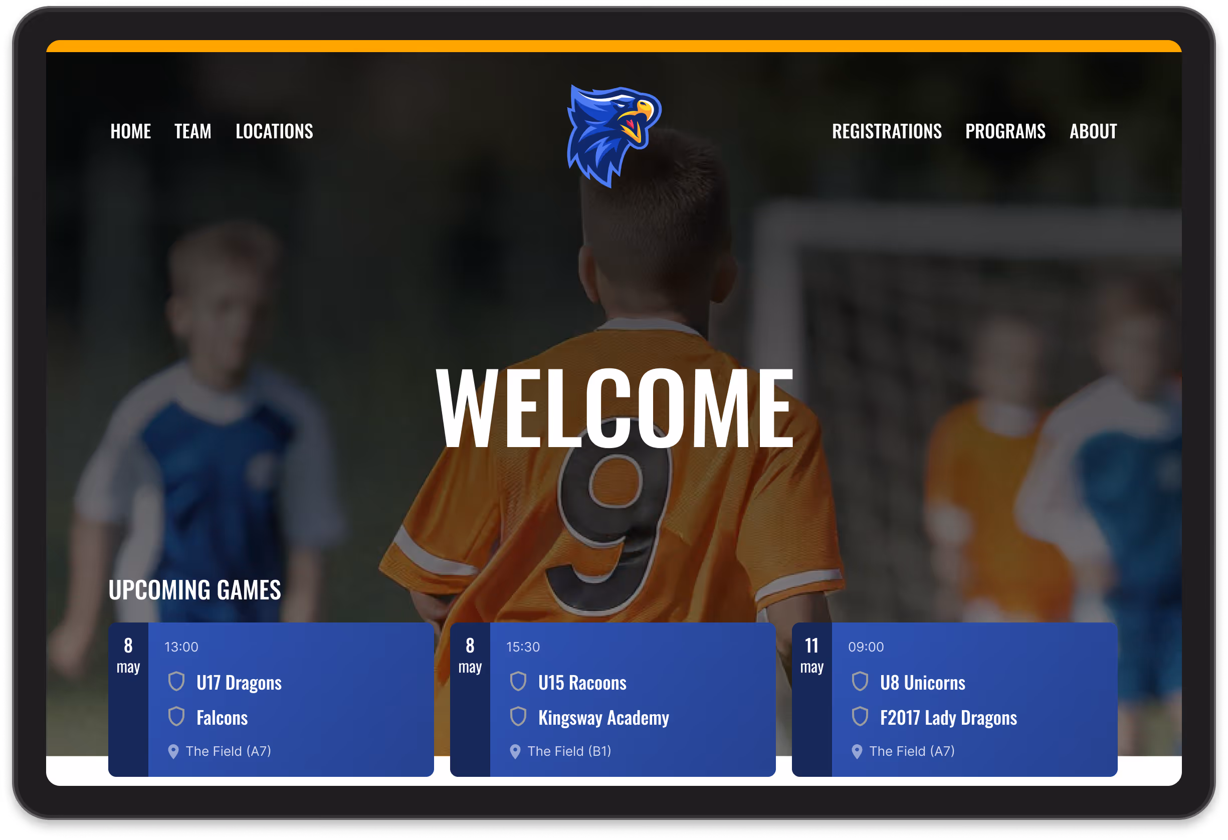 A custom website for the Eagles SC team, made entirely with 360Player.