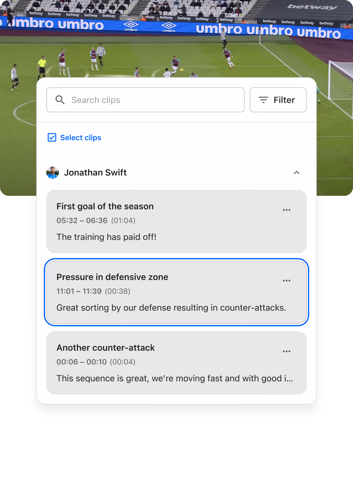Players can easily find their own content within a shared video