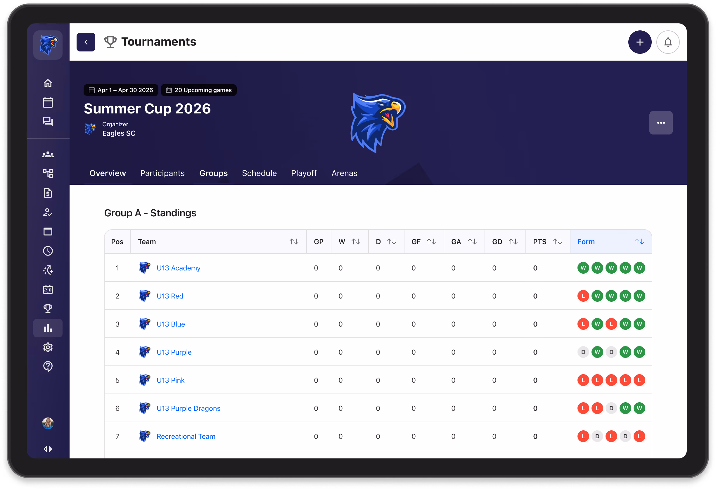View your League or Tournament within the app