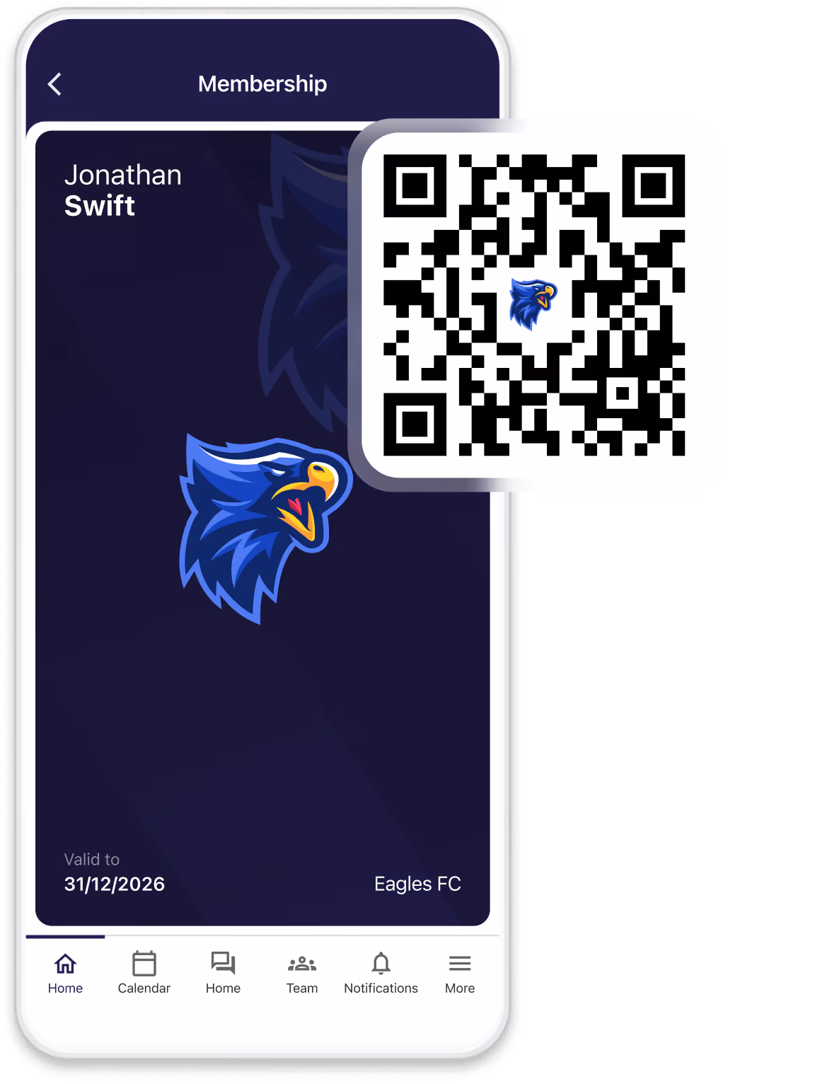 Membership card with club branding and QR-code for activations