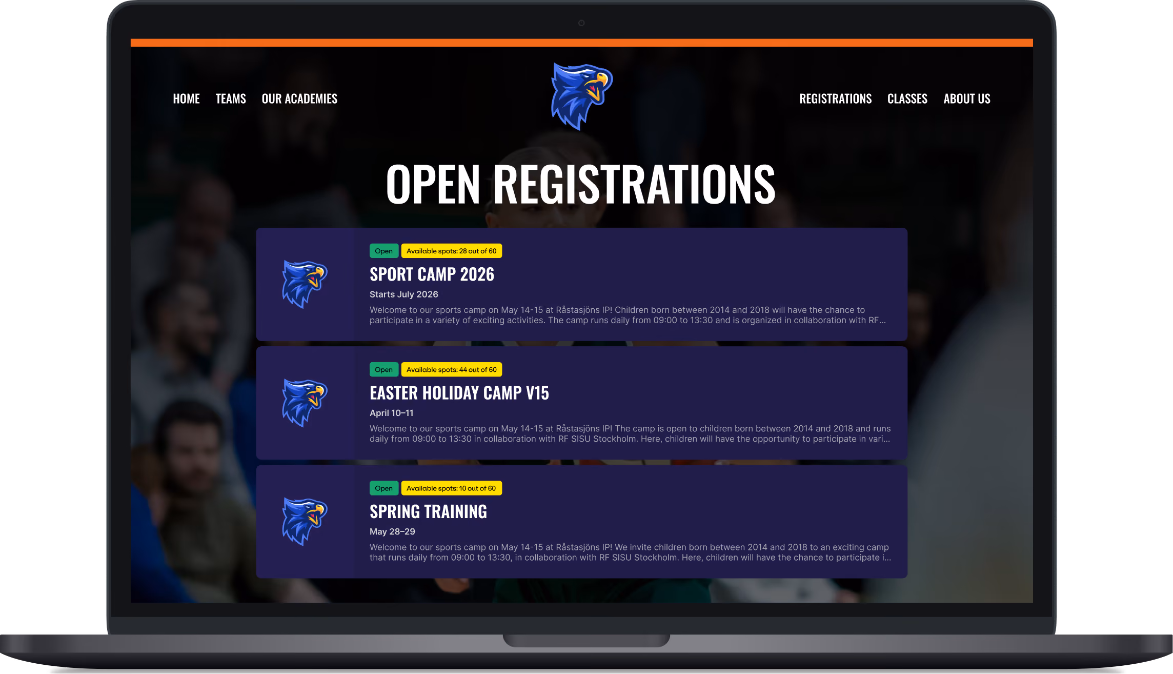 Your club's website, listing all your registrations