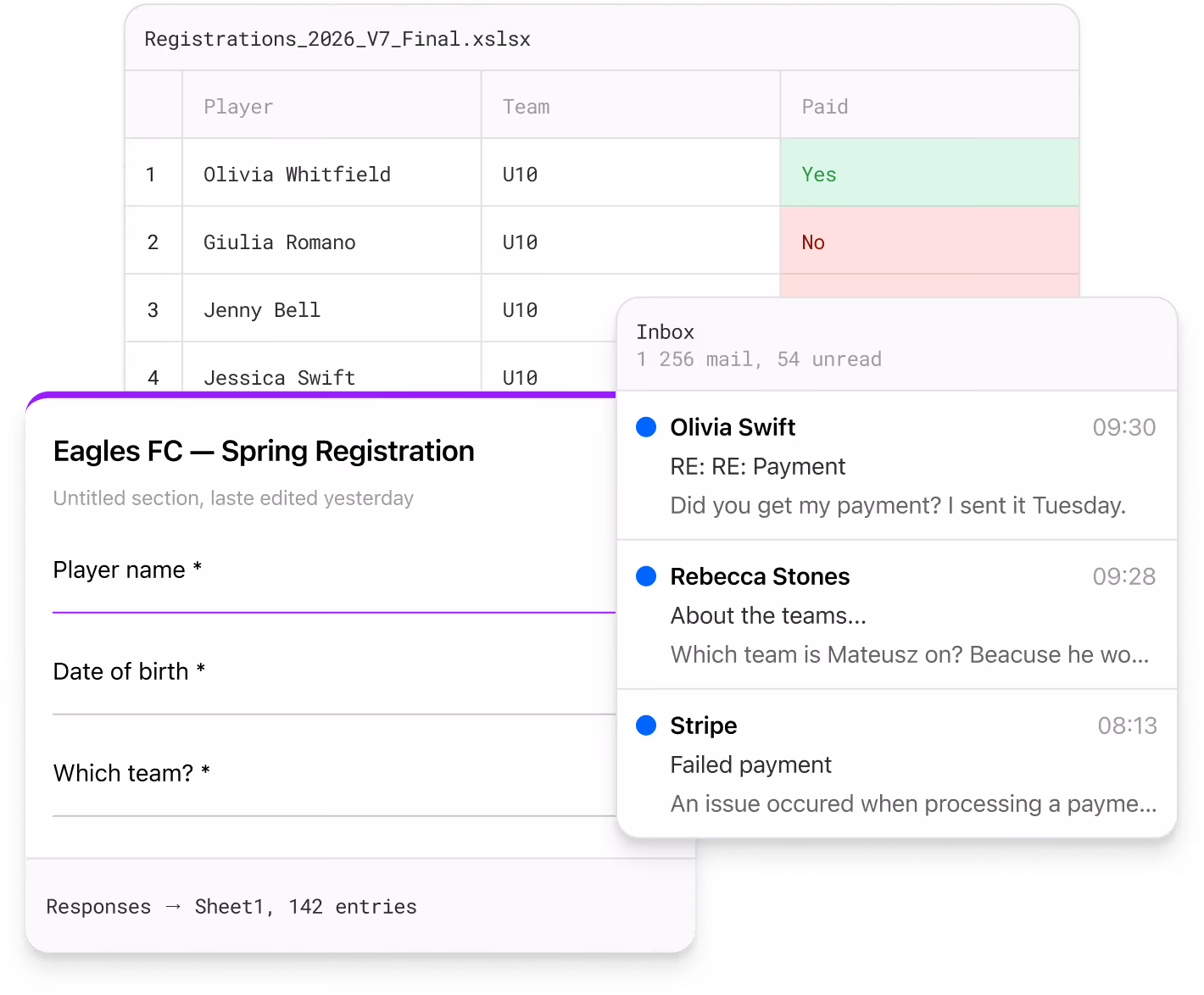 Google Forms, Excel and Mail used to run registrations