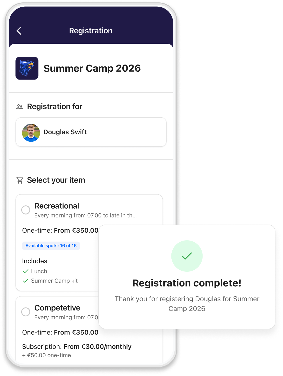 Intuitive registration flow for parents to follow