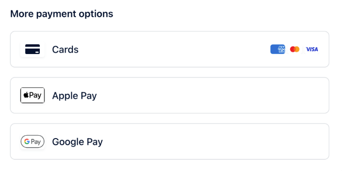 Payment settings with Apple Pay, Google Pay and Swish enabled