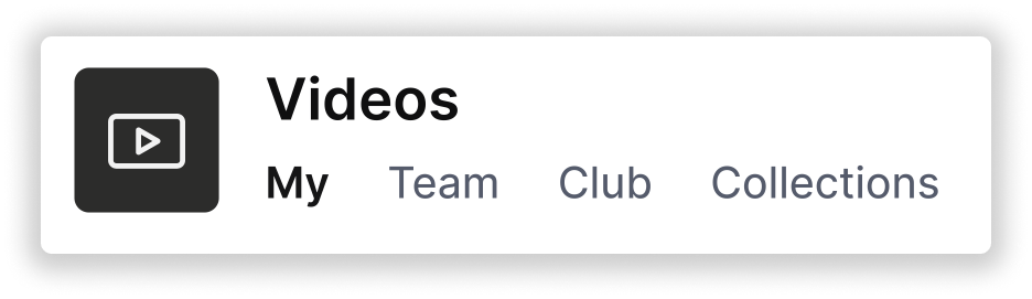 Personal, team and club video libraries listed side by side