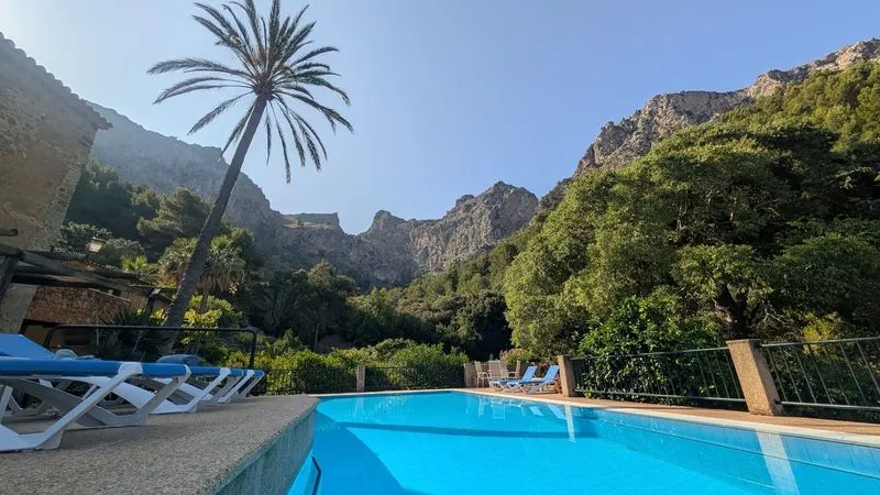 Pool view and behind seen the Tramuntana Mountains.