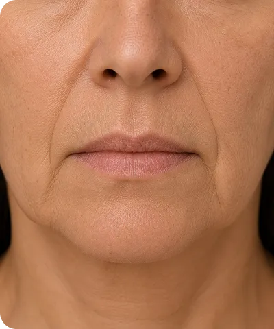 Close-up of the lower face of an older person showing natural skin texture and fine wrinkles around the mouth and chin.