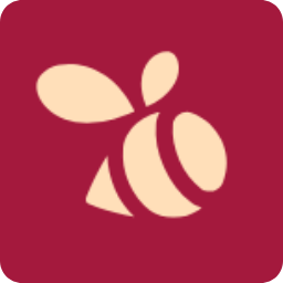 Stijlvolle bijpictogram in crème op een bordeauxrode achtergrond.
