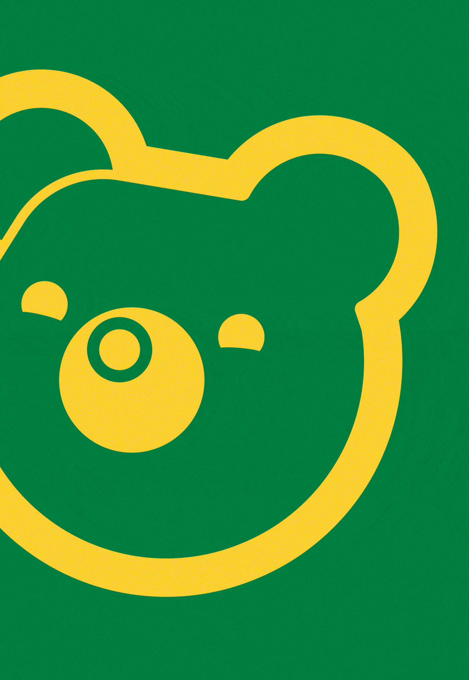 Yellow outlined bear-head Grüns whole-food gummy supplement logo on a green background.