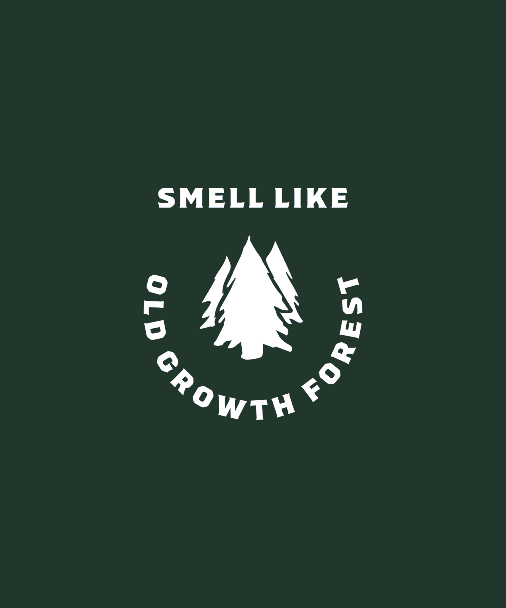Animated Dr. Squatch badge reading "Smell like old growth forest" with a pine tree illustration