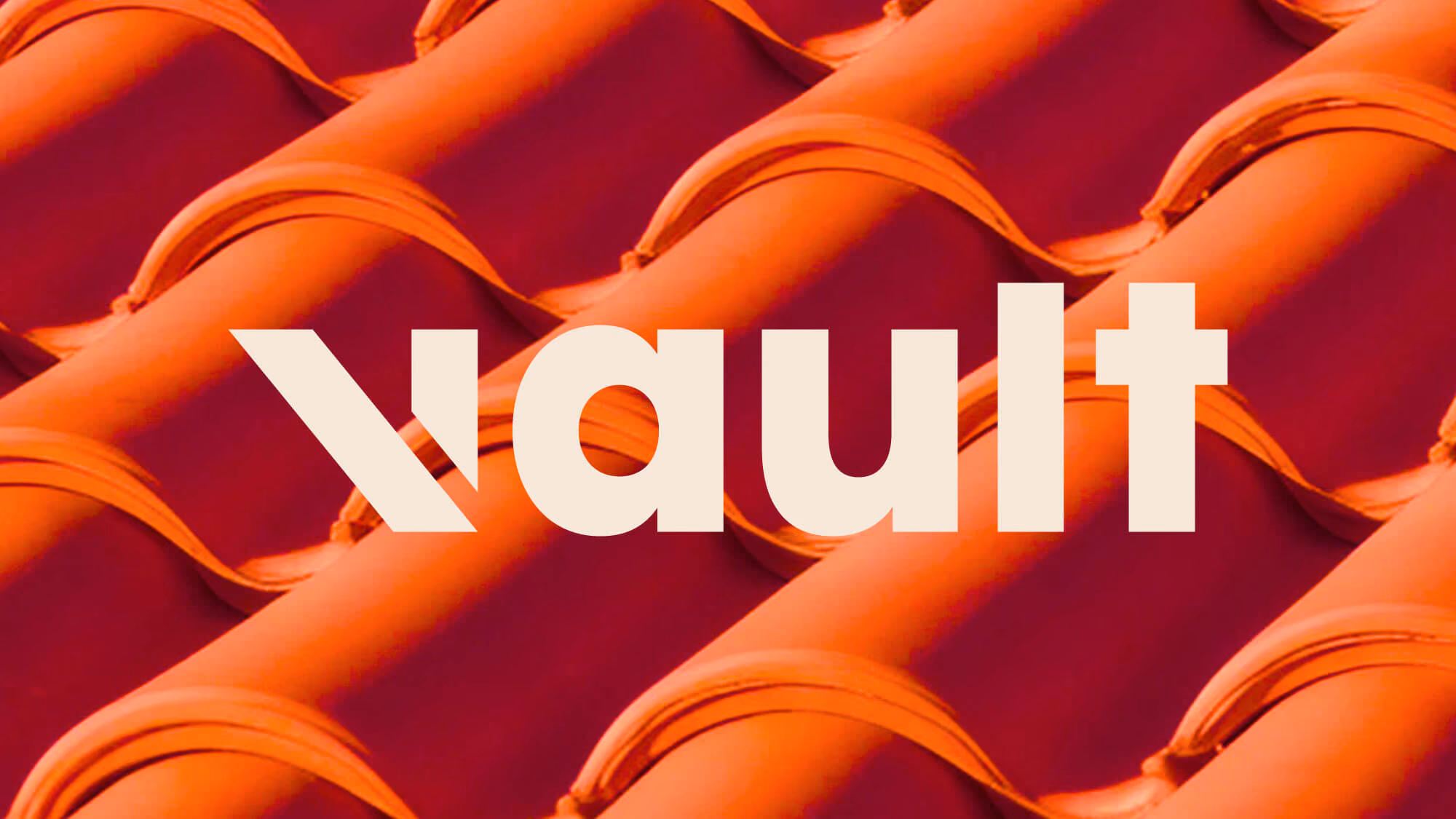 Cream "vault" wordmark set over a close-up of orange barrel roof tiles