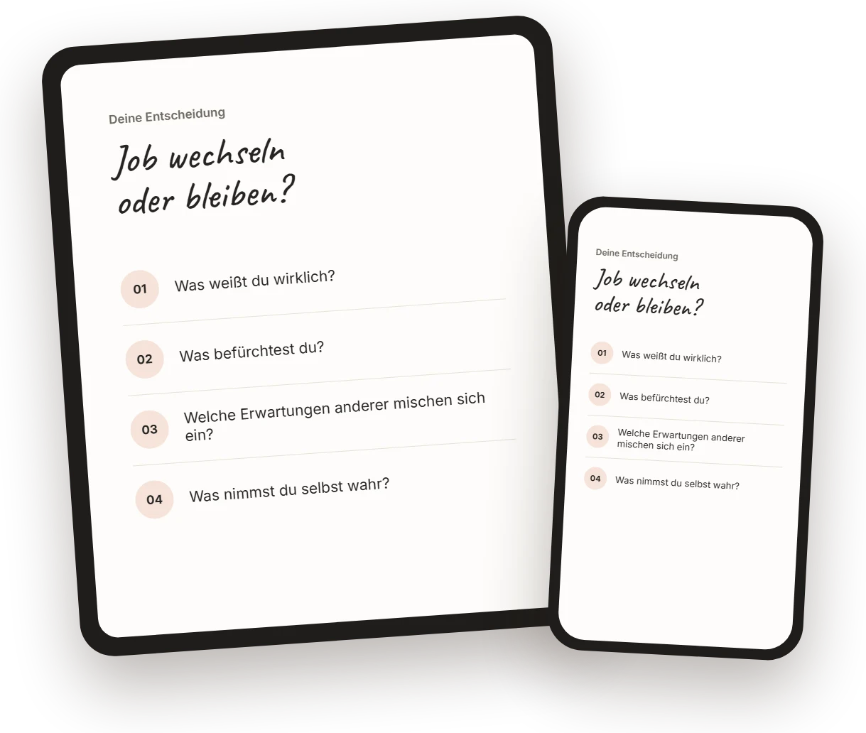 Der Entscheidungs-Check auf Tablet und Handy: Job wechseln oder bleiben? Vier Fragen