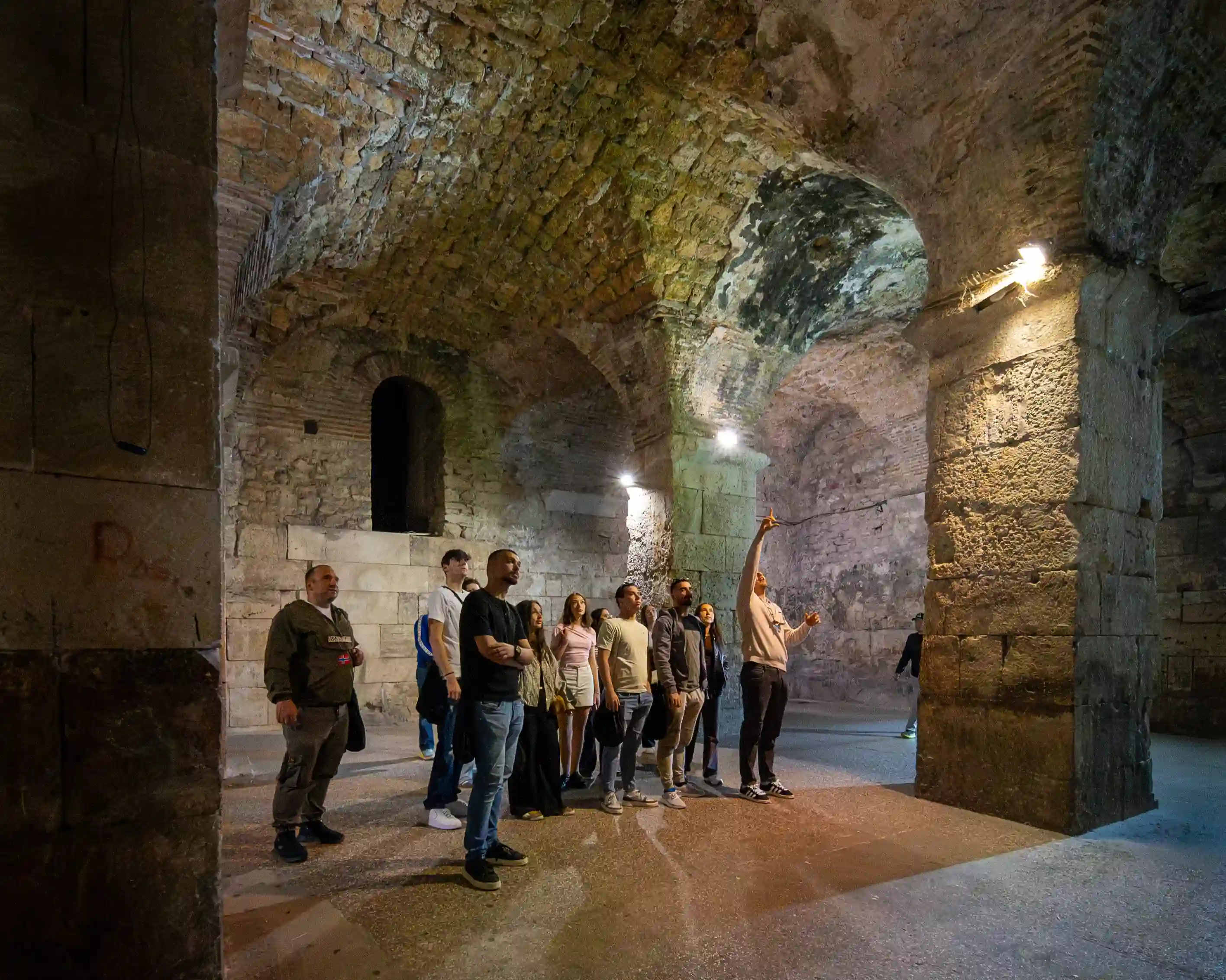 The underground cellars of Diocletian's Palace on a guided walking tour, Split