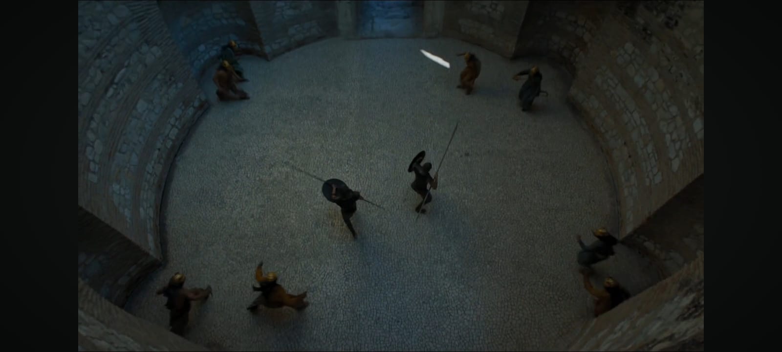 Overhead view of the Sons of the Harpy ambush, filmed in the Vestibule of Diocletian's Palace, Split