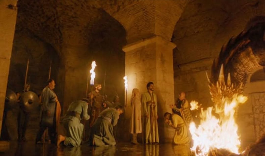 Daenerys and her dragon in the Meereen catacombs, filmed in Diocletian's Cellars, Split