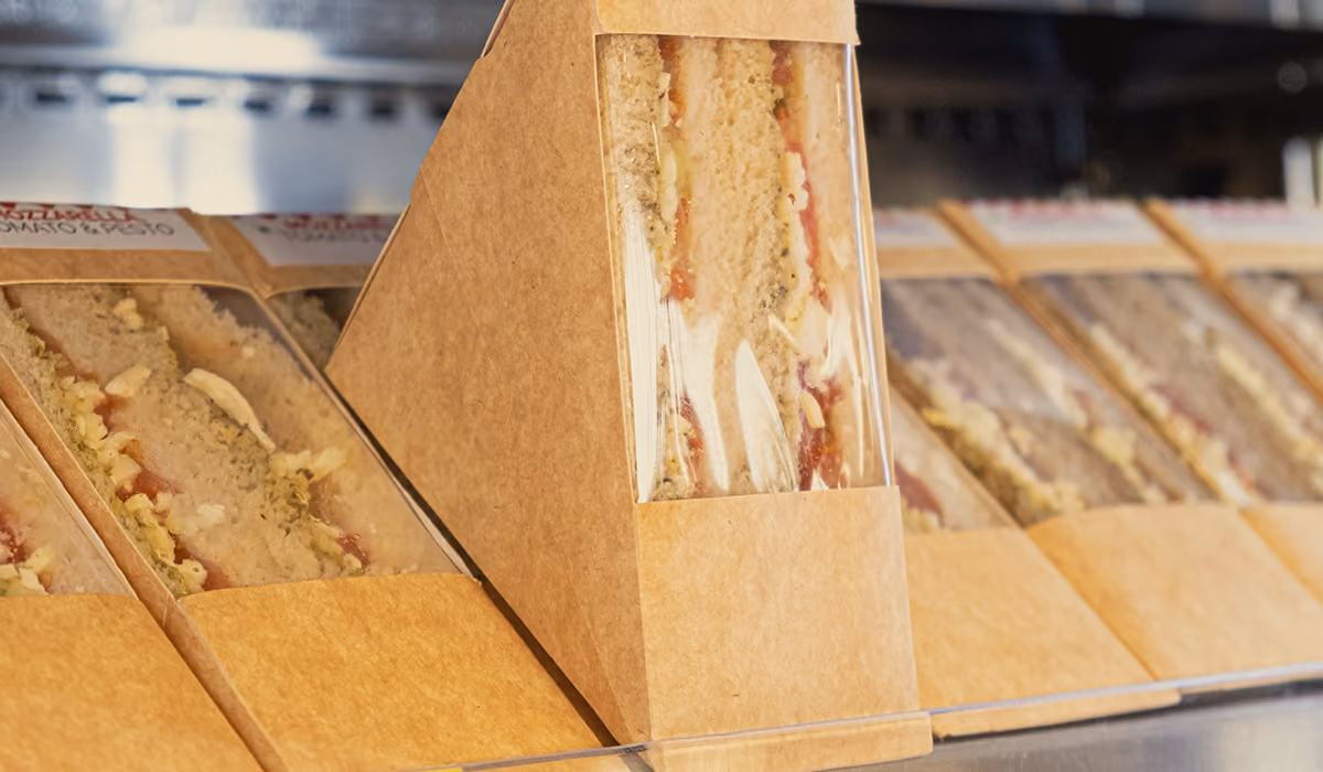 Freshly prepared salads and sandwiches in a chilled display