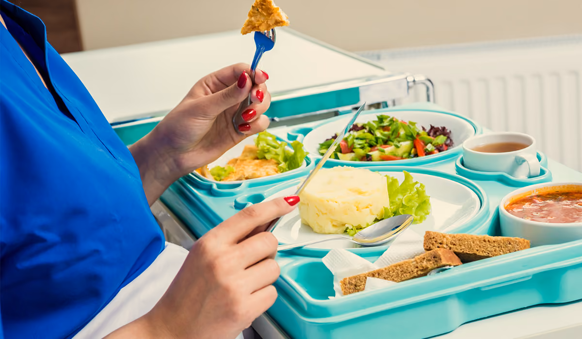 An appetising patient meal served on a ward tray
