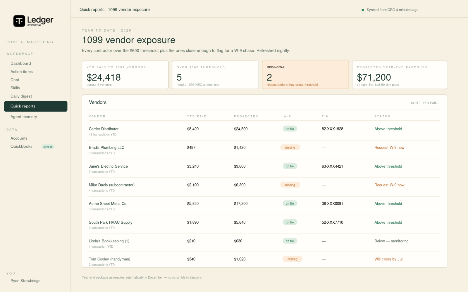 Connected QuickBooks data