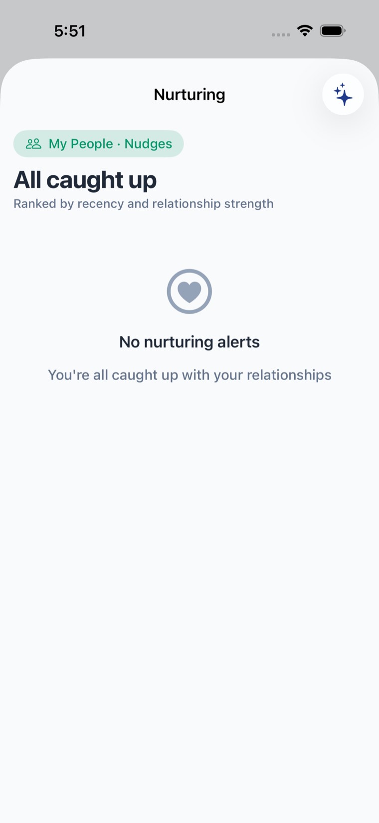 The Nurturing screen, listing people you have not been in touch with recently and how long it has been.