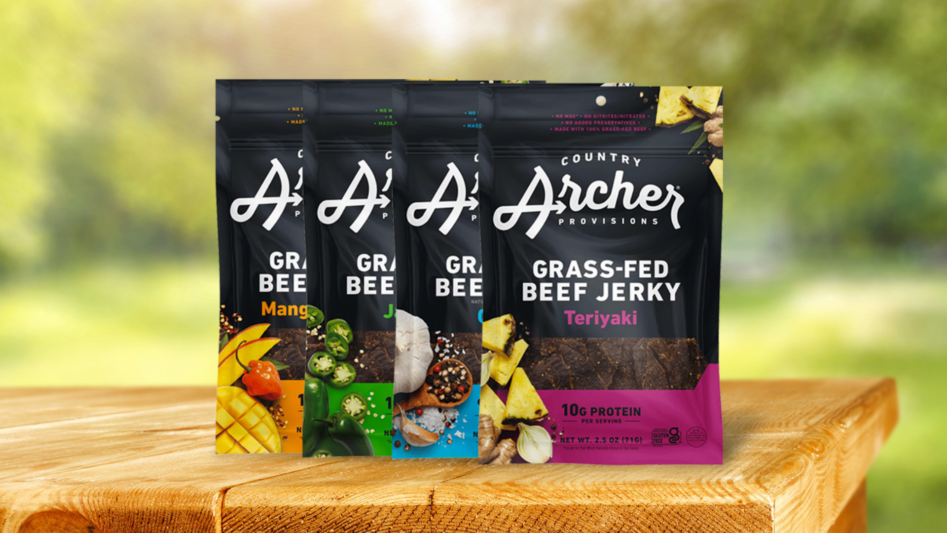 Country Archer Provisions grass-fed beef jerky pouches after redesign
