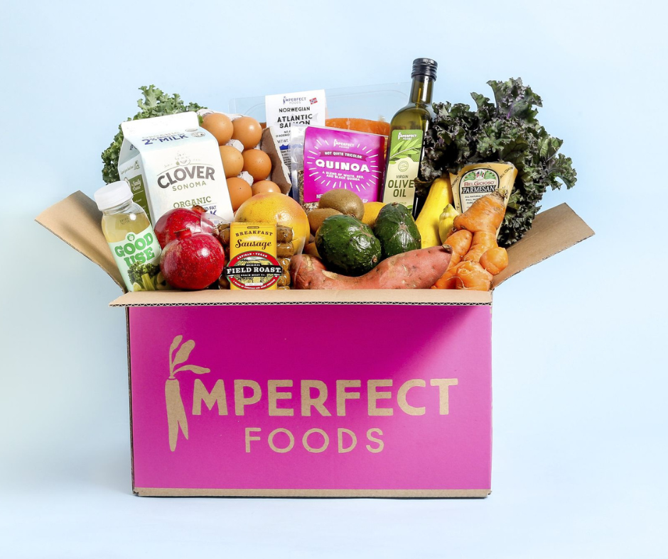 Imperfect Foods box packed with produce, eggs, milk and pantry staples