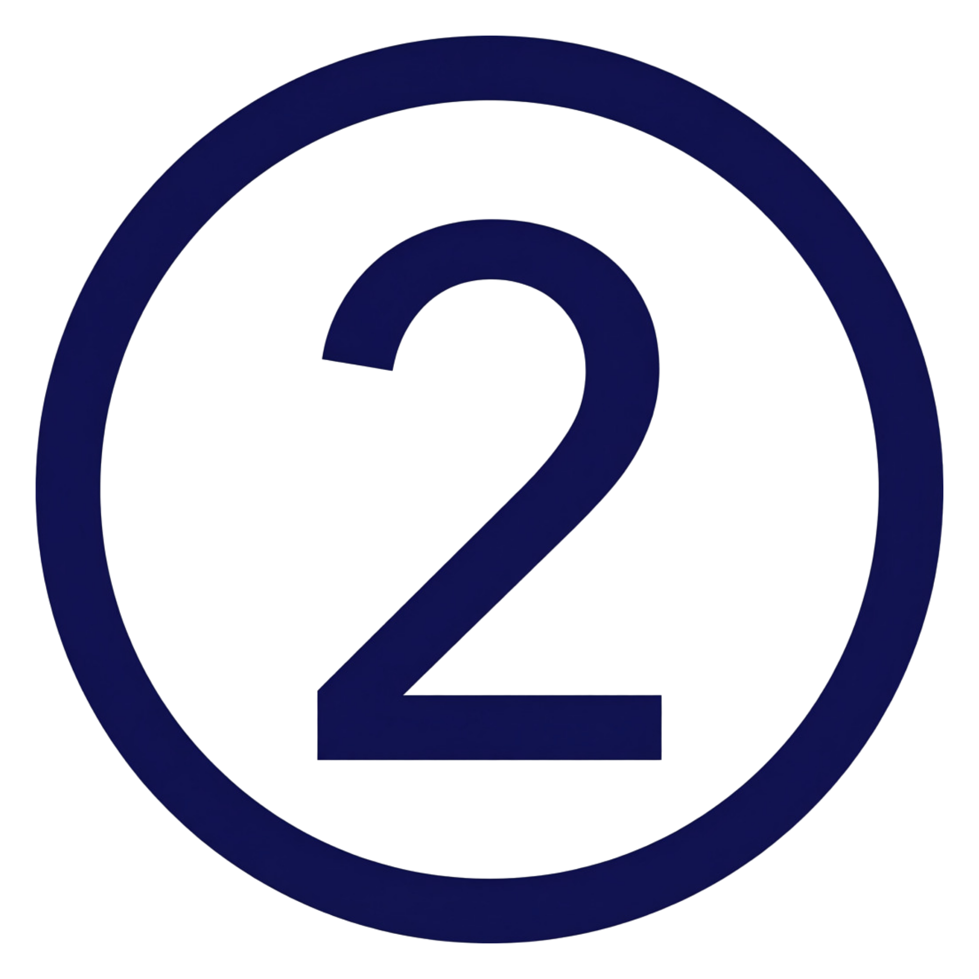 Dark blue number 2 inside a dark blue circular border on a black background.
