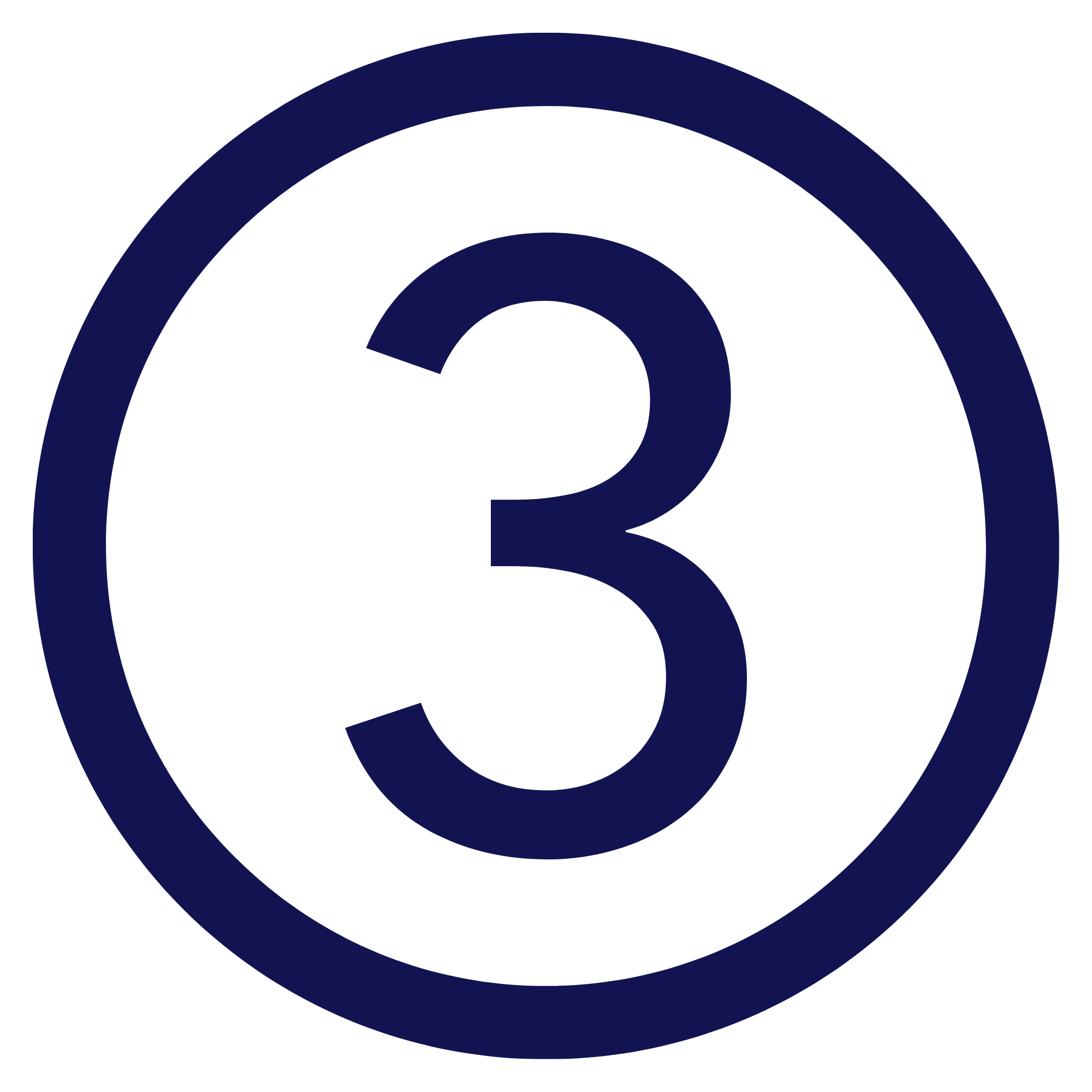 Navy blue number 3 inside a navy blue circle on a black background.
