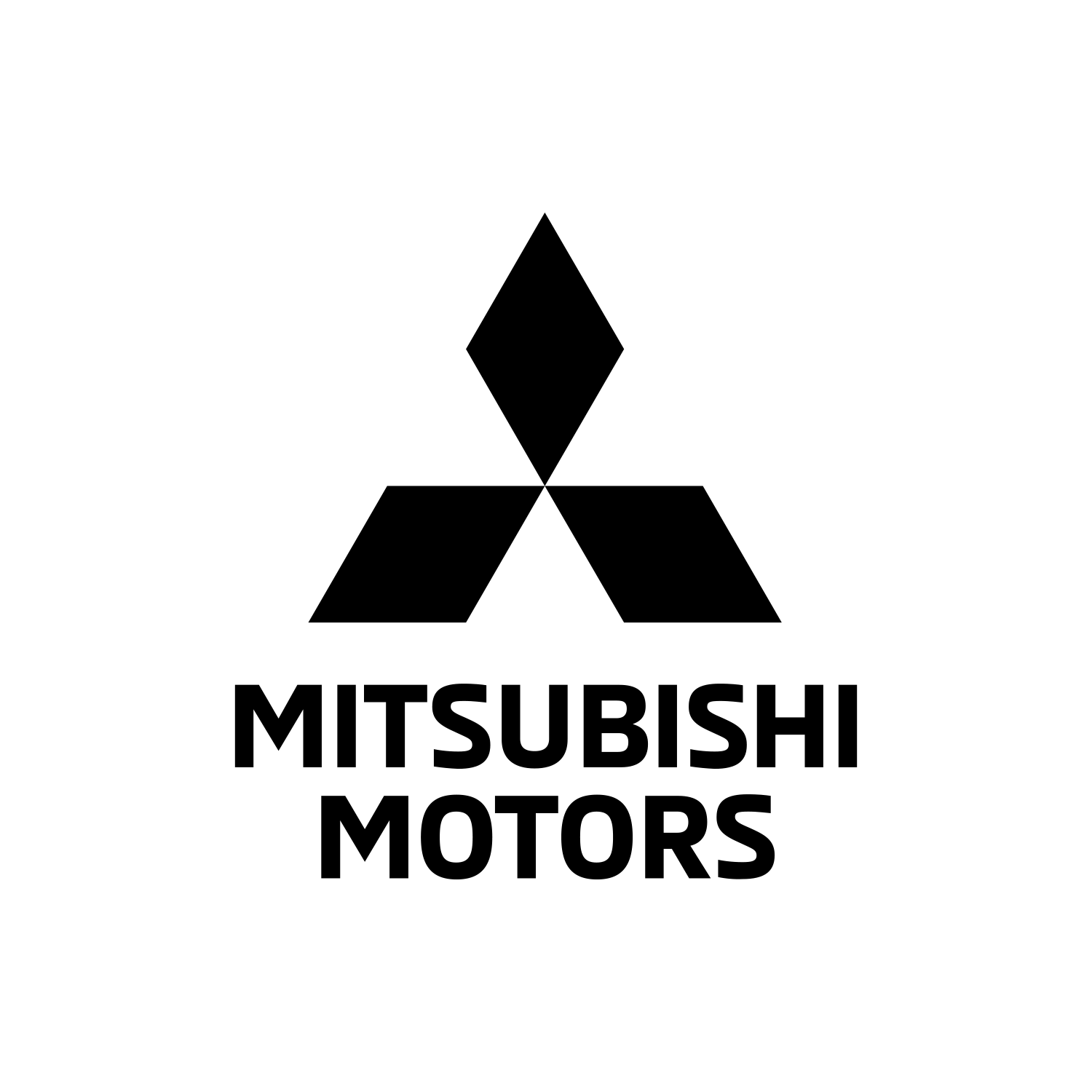 Mitsubishi Motors logo with three black diamond shapes forming a triangle above the company name in bold letters.