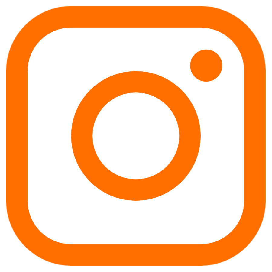 Instagram app icon in bright orange with camera outline and lens circle inside a rounded square.