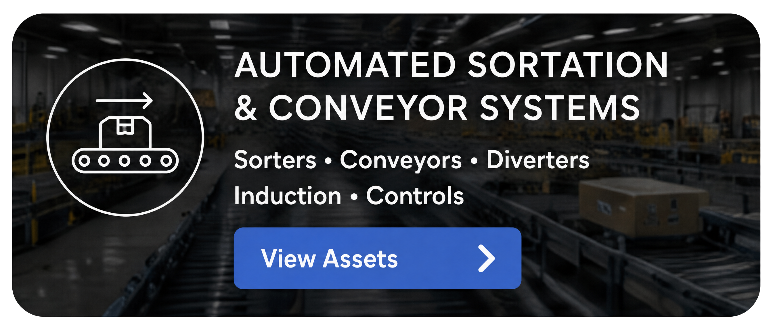 Button for automated sortation and conveyor systems with a conveyor icon and a package on rollers.