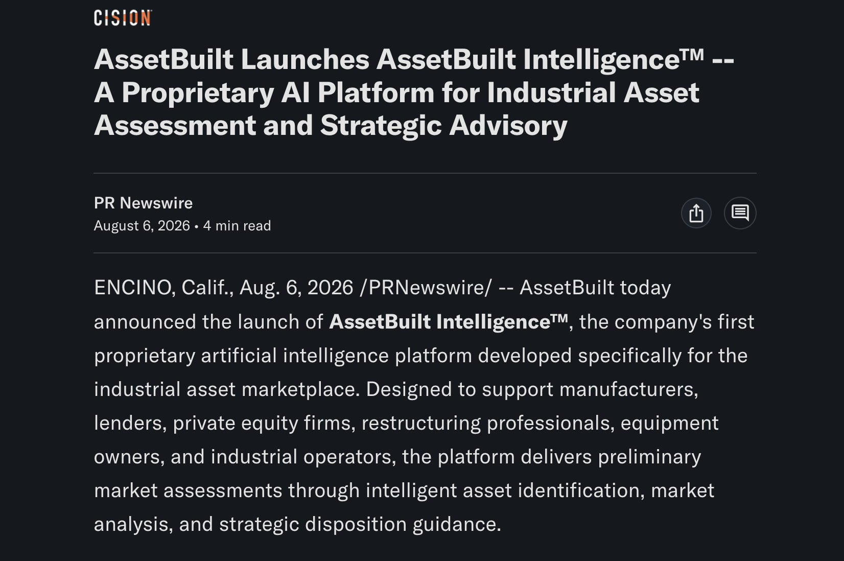 AssetBuilt Intelligence platform coverage