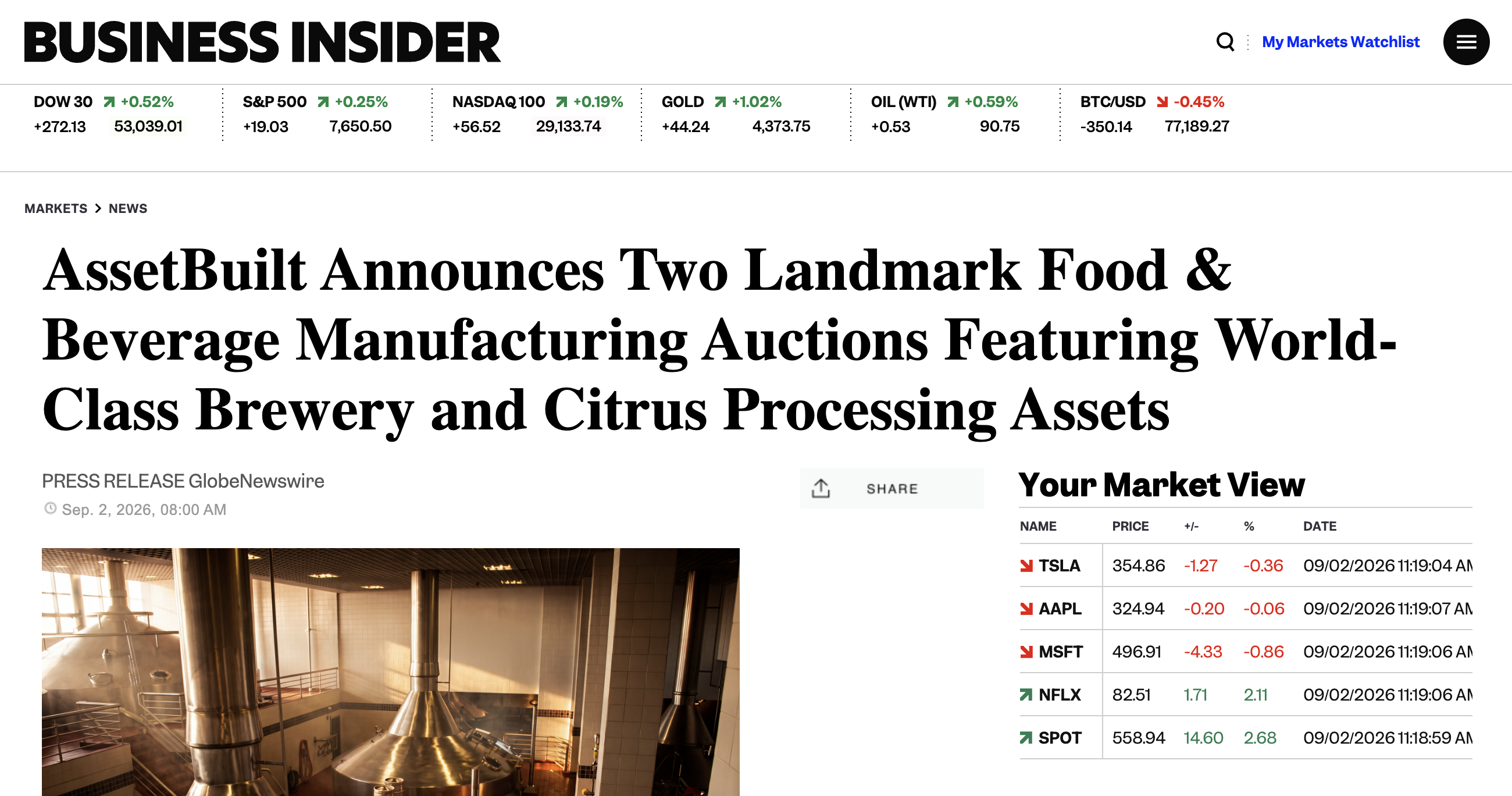 Food and beverage manufacturing auctions