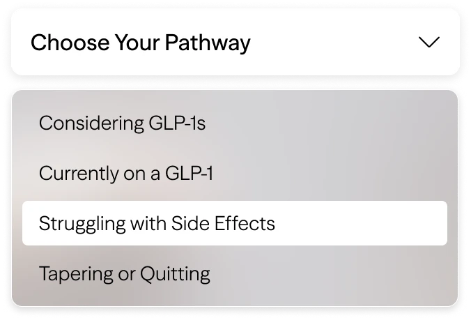 Pathway dropdown UI allowing users to selects GLP-1 stage.