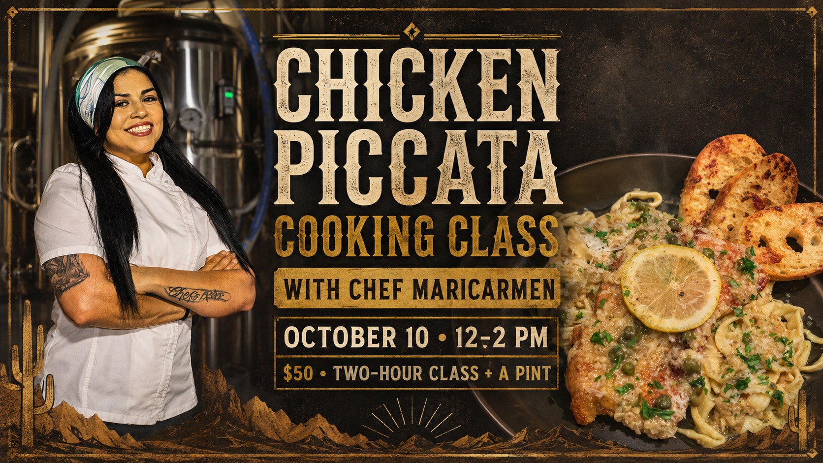 Chicken Piccata Cooking Class with Chef Maricarmen at Bone Haus Brewing on October 10
