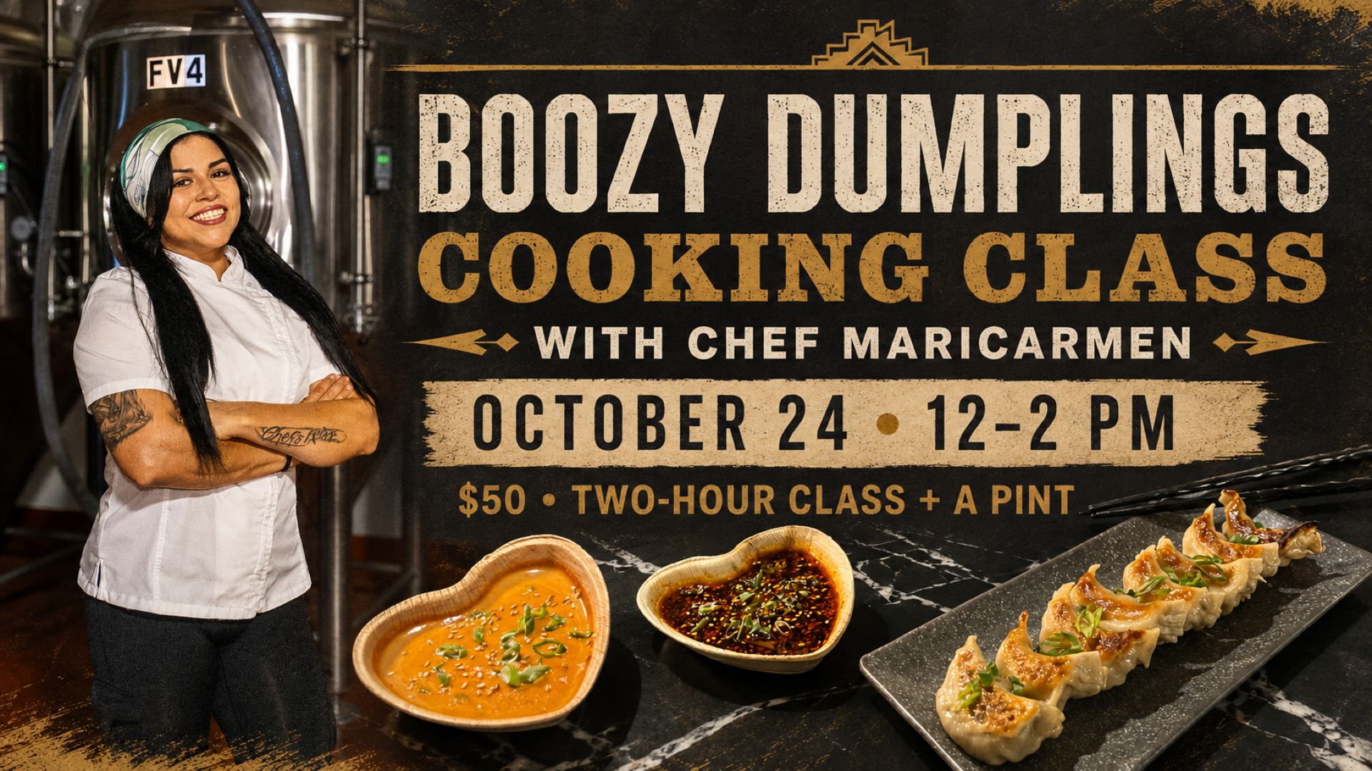 Boozy Dumplings Cooking Class with Chef Maricarmen at Bone Haus Brewing on October 24