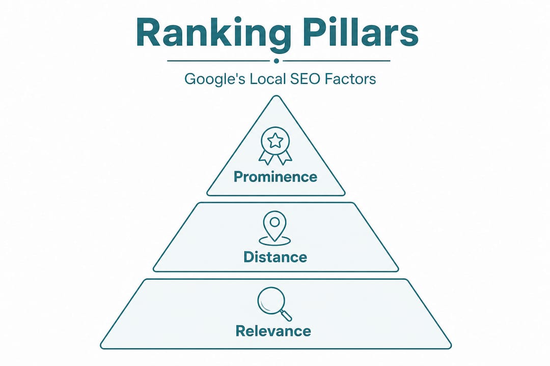 Infographic showing three core local ranking pillars