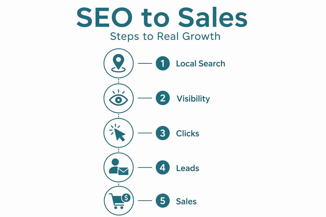 Infographic showing steps from SEO to sales