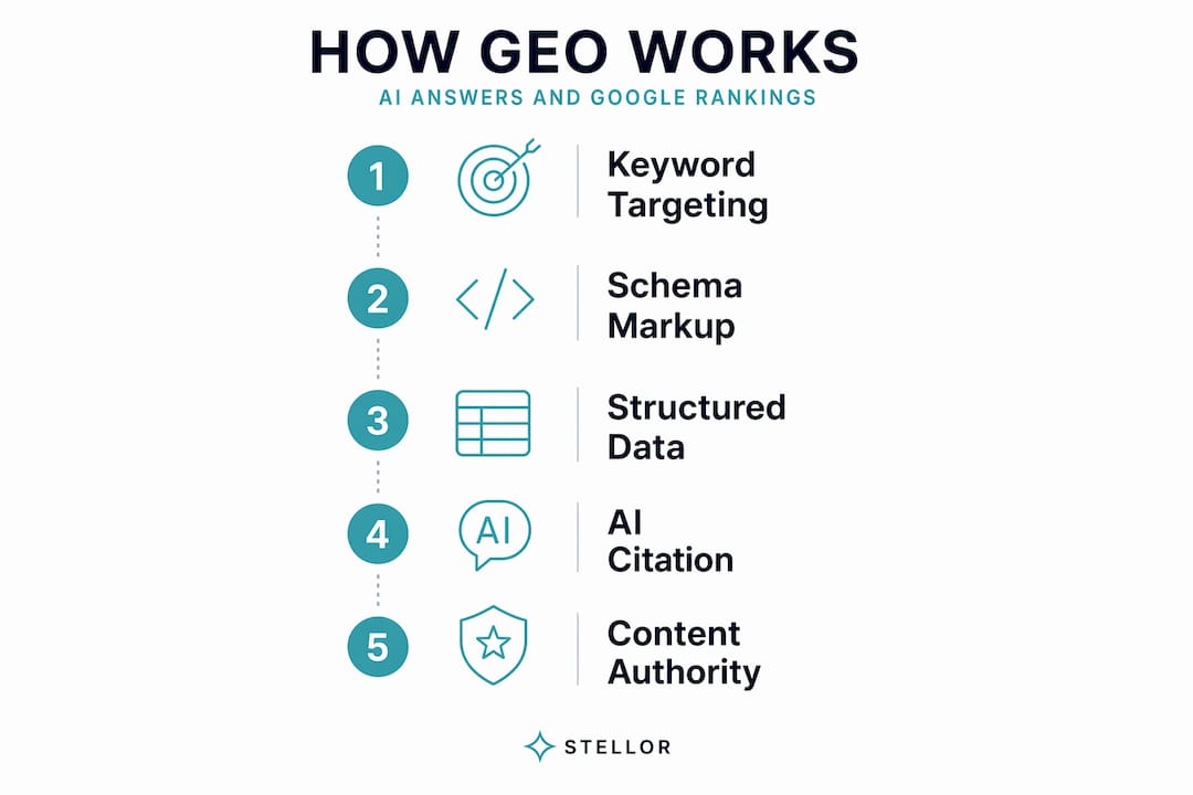 Infographic showing GEO process for energy SEO