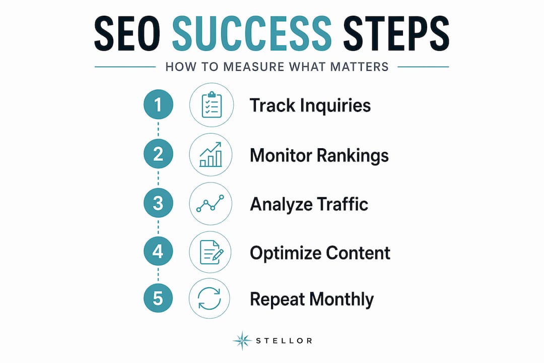 Infographic shows five key SEO measurement steps