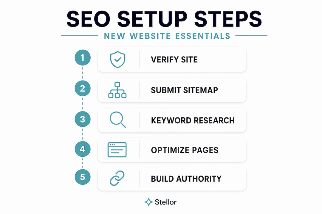 Five-step infographic for new website SEO process