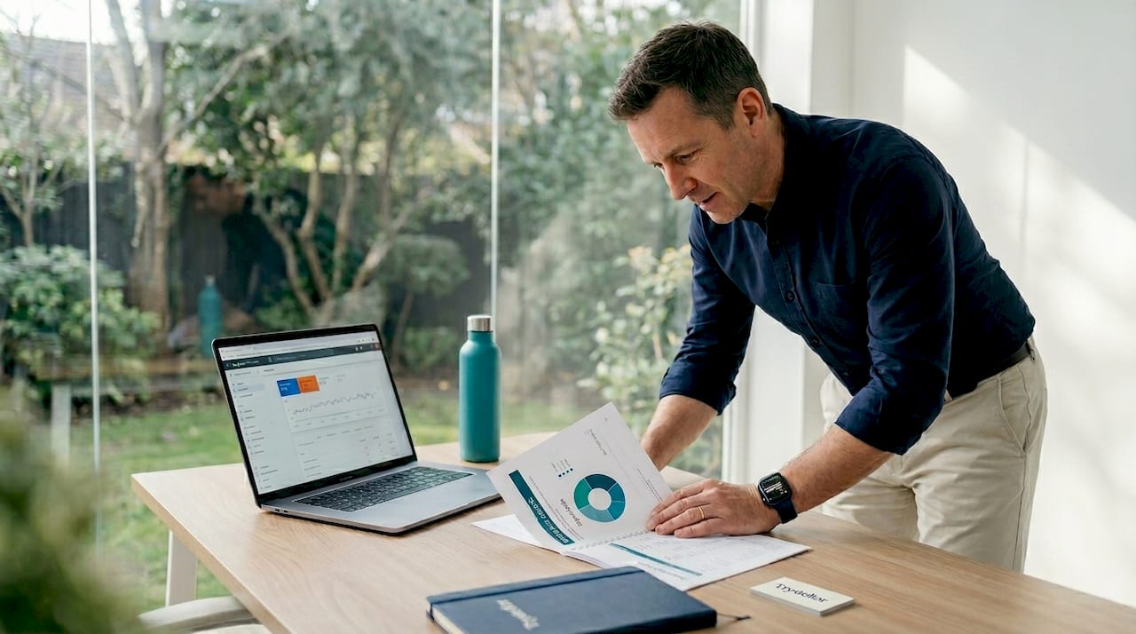 Businessman analyzing SEO analytics report in meeting room