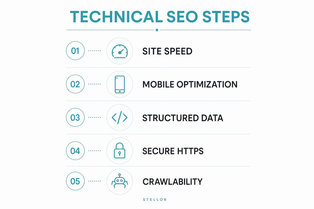 Infographic showing technical SEO steps for accounting websites