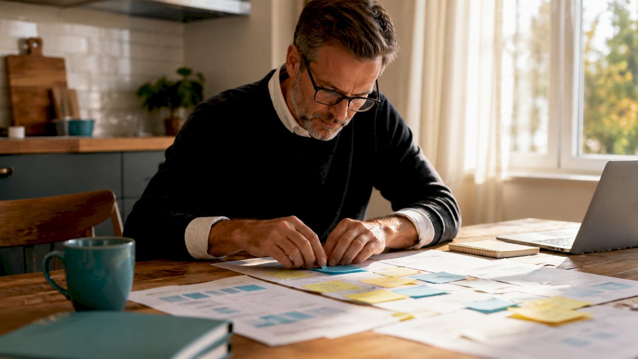 Accountant organizing content cluster keyword sheets