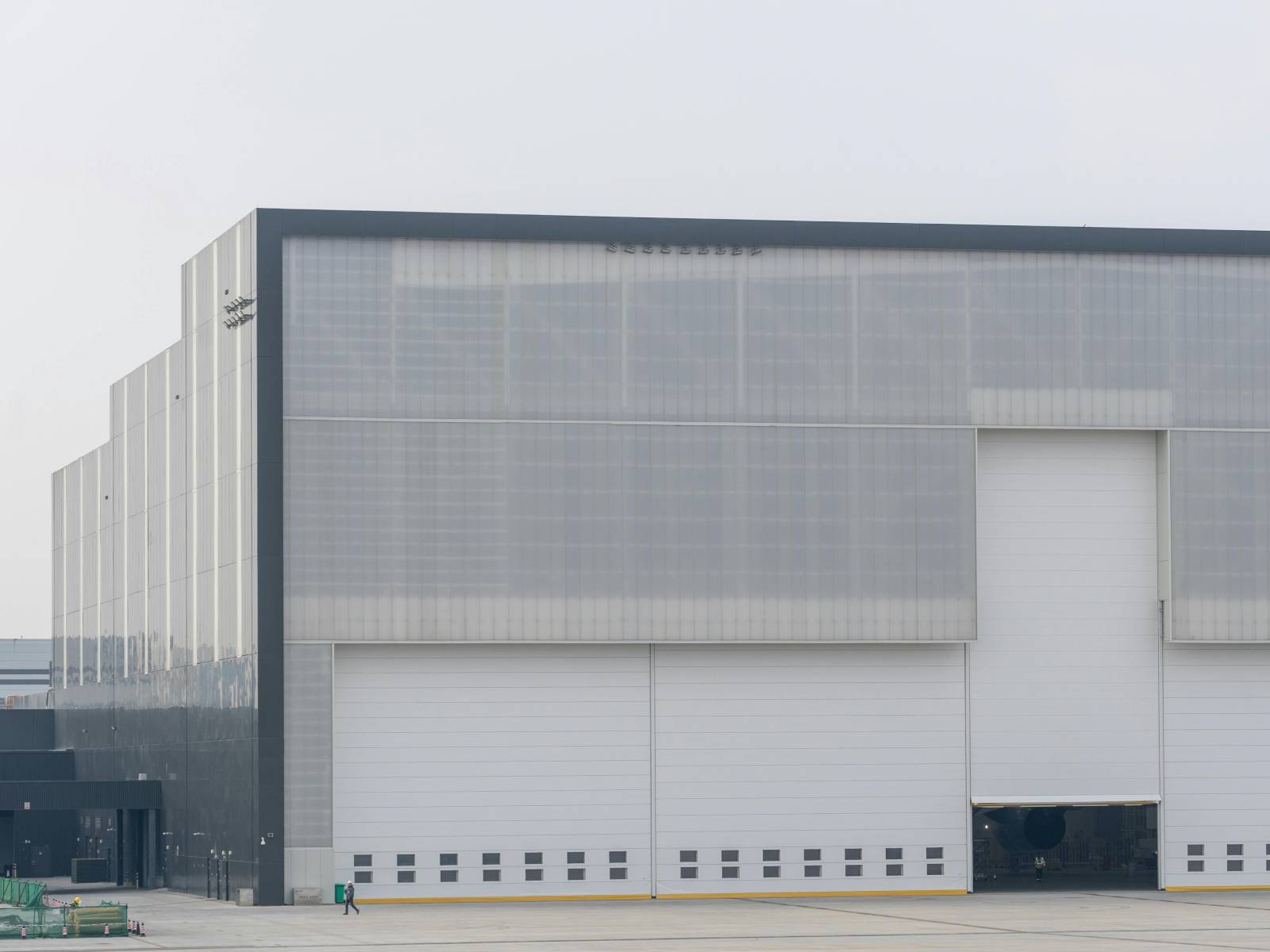 Outside view of clean gray warehouse building