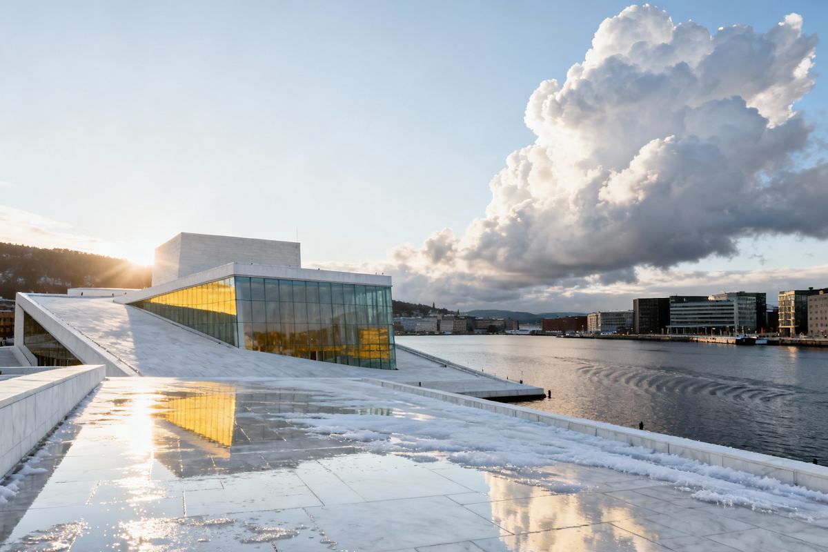 A finished modern building aligned with its project