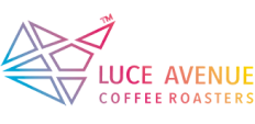 Colorful geometric bird logo with 'Luce Avenue Coffee Roasters' text beside it.