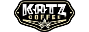 Katz Coffee logo with bold white text on black background and a star graphic below.